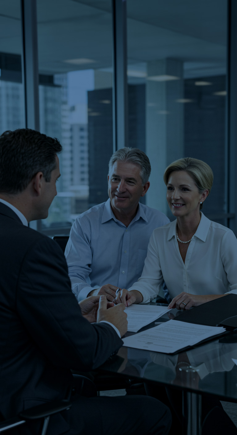 An advisor talking to clients in his office